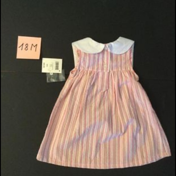 Vintage Baby crew Baby Girl summer dress, 18M, Watermelon embroidered striped - Picture 2 of 7